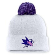 Men's Fanatics White San Jose Sharks Authentic Pro Hockey Fights Cancer Cuffed Knit Hat with Pom