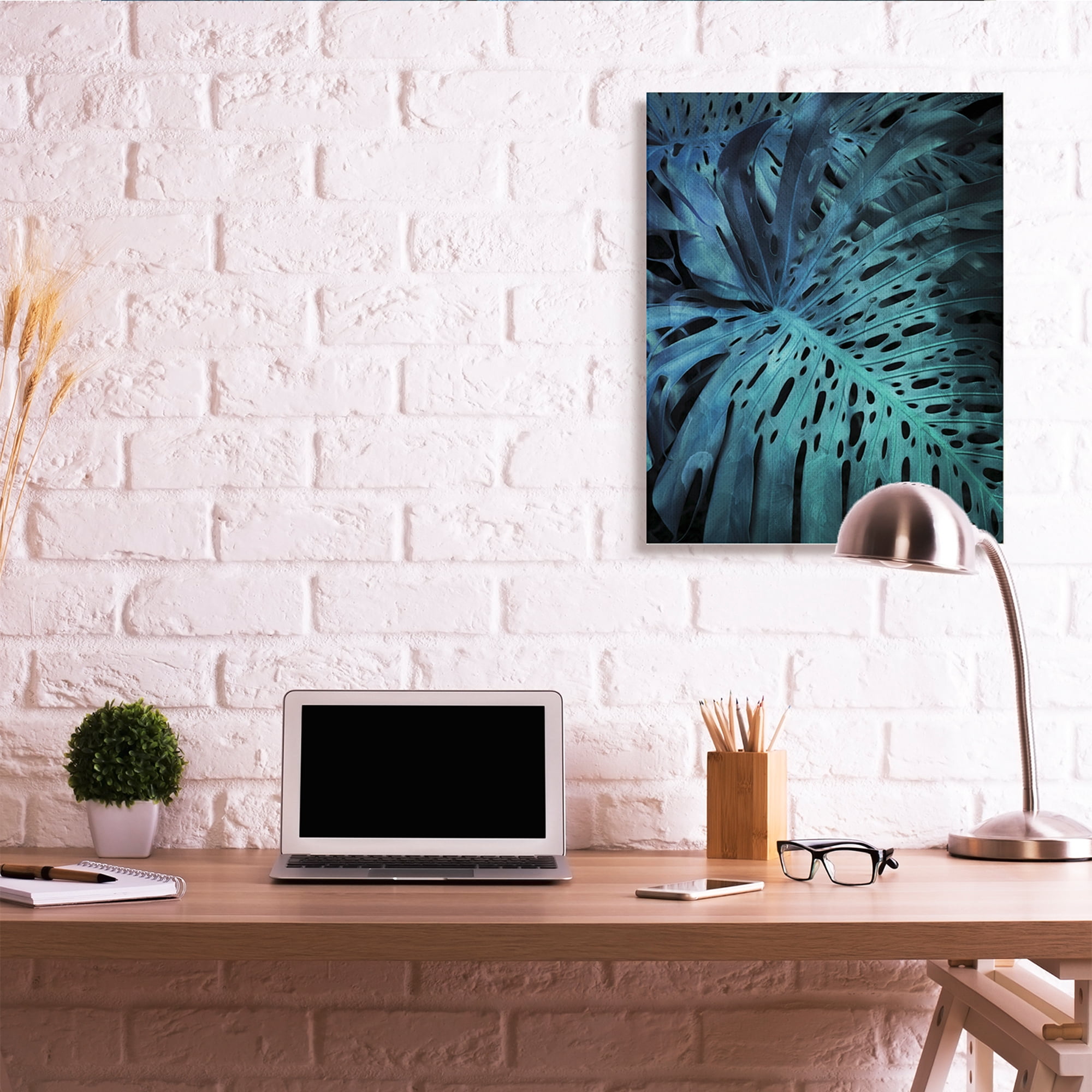 Stupell Industries Blue Tropical Palm Leaves Dark Forest Plants Botanical & Floral Photography Gallery Wrapped Canvas Art Print Wall Art, 30 x 40