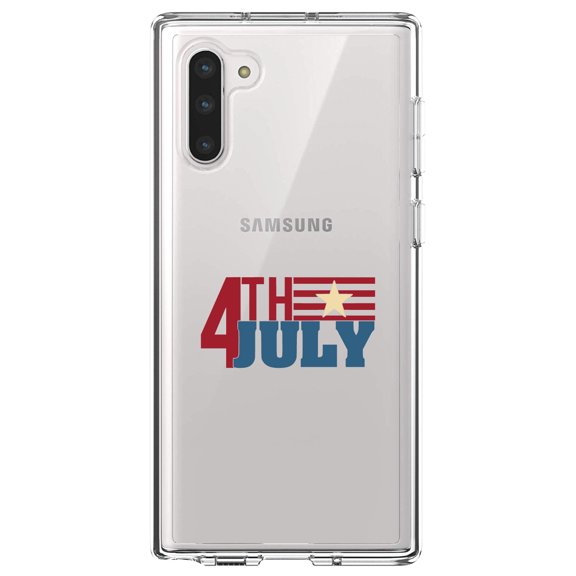 DistinctInk Clear Shockproof Hybrid Case for Samsung Galaxy Note 10 (6.3" Screen) - TPU Bumper Acrylic Back Tempered Glass Screen Protector - 4th of July Word Art USA Flag