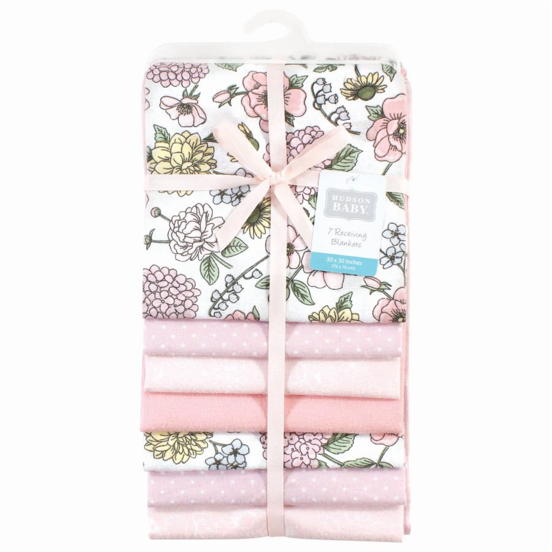 Hudson Baby Infant Girl Cotton Rich Flannel Receiving Blankets Bundle, Vintage Blossom, One Size