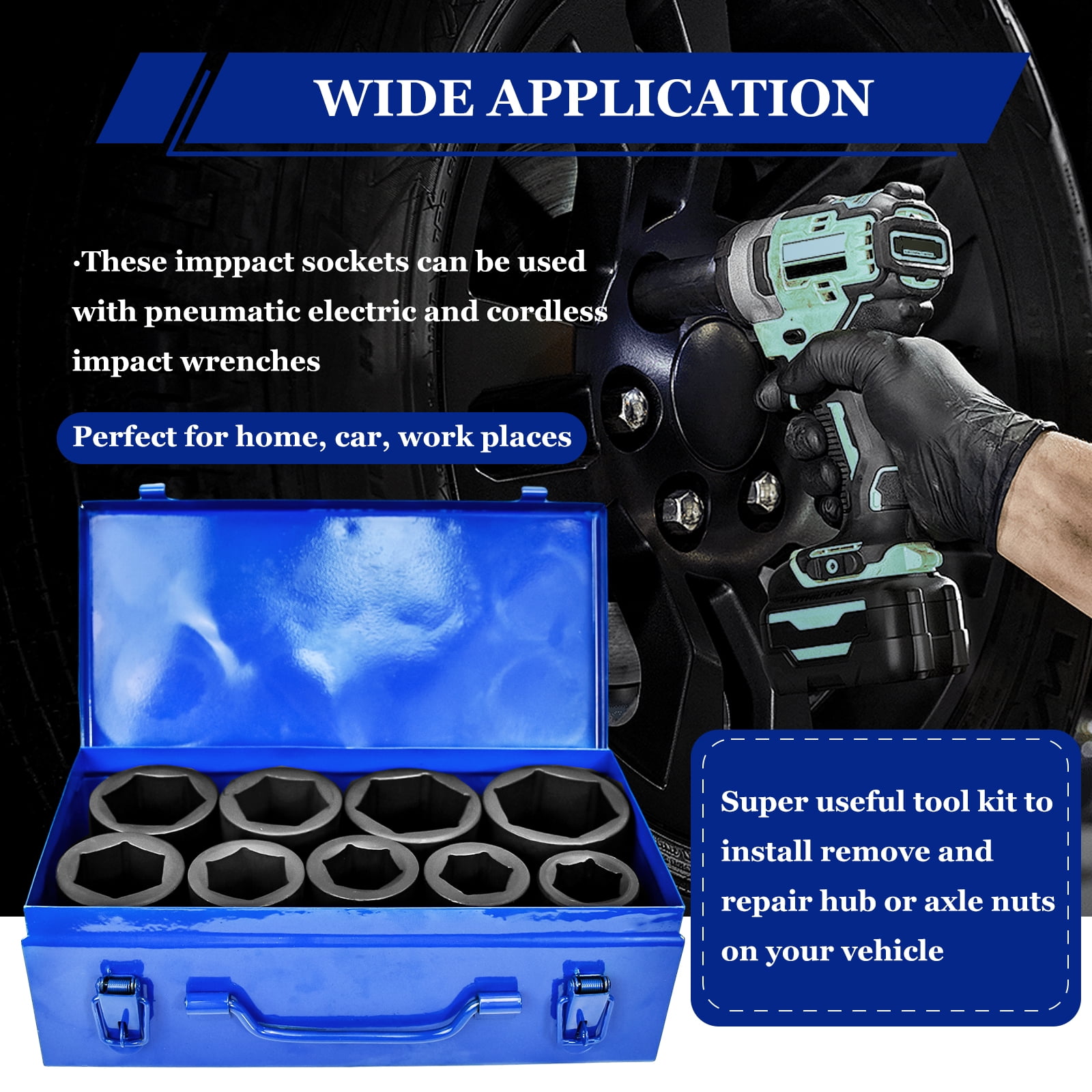 iMeshbean Impact Socket Set 9-Piece 1"Deep Drive Impact Socket Set for Automotive and DIY Projects, Includes 26/27mm, 29/32/35/38/41/46/50mm Jumbo