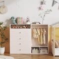 thumbnail image 3 of Linor Baby Changing Table Dresser, 59.1" Large Diaper Changing Station with Wide Top, 4 Drawers, Clothes Rack & Mirror, Modern Nursery Dresser, Nude Pink, 3 of 9