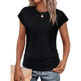 thumbnail image 3 of Camiseta de Corta con Cuello Redondo y Fruncido para Mujer, Color Negro, Talla XXL, 3 of 8