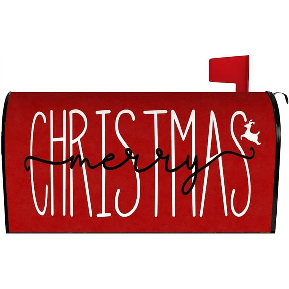 Merry Christmas Mailbox Cover 21x18 Inch, Christmas Post Letter Box Covers, New Year Holiday Xmas Magnetic Waterproof Mail Wraps for Outdoor Yard Garden Standard Mailbox Decor