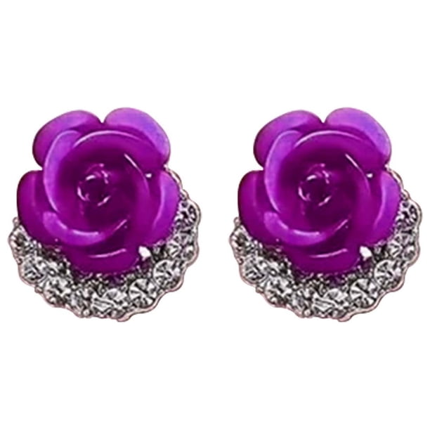 Pendientes de rosas Pendientes de flores grandes cortos para mujer Pendientes de temperamento