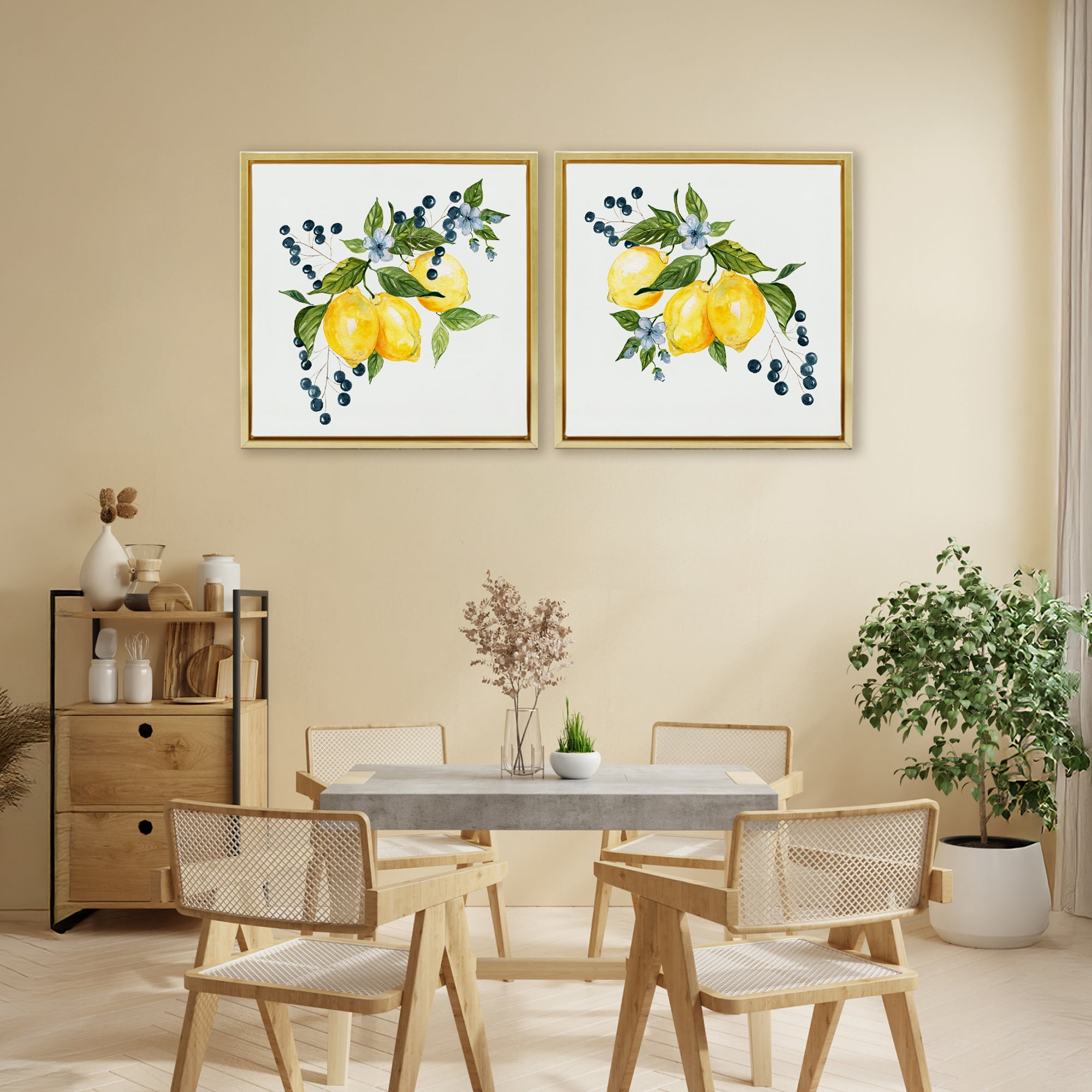 Stupell Industries Citrus & Berries Cluster 2 Piece Gold Framed Floater Canvas Set, design by Livi Finn