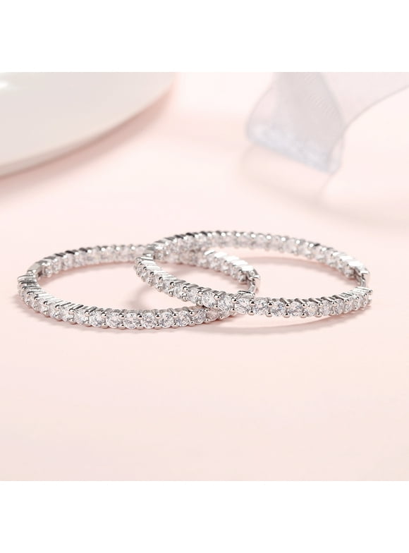 18K White Gold Inside Out Hoop Earrings (40mm) with crystals from Swarovski