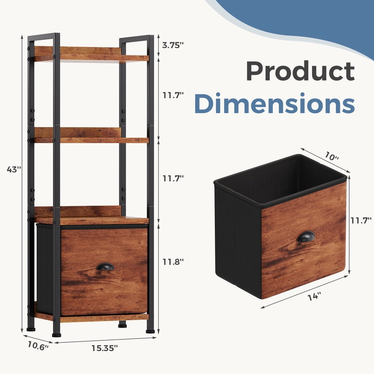Gianna 4 Tier Bookshelf with Drawer, Tall Narrow Bookcase Storage