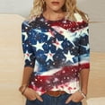 thumbnail image 6 of Staron Spring Summer Women's T-Shirt Independence Day Printed Round Neck 3/4 Sleeve Casual Loose Comfy Top, Dark Blue M, 6 of 6