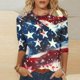 thumbnail image 5 of Mujeres de Verano Tops Suelto Ajuste No Posicionamiento Impreso Cuello Redondo Tres Cuartos de Manga 3/4 Manga Camiseta con Capucha de Moda Suelto para la Primavera Y el Verano Día de la Independenci, 5 of 6