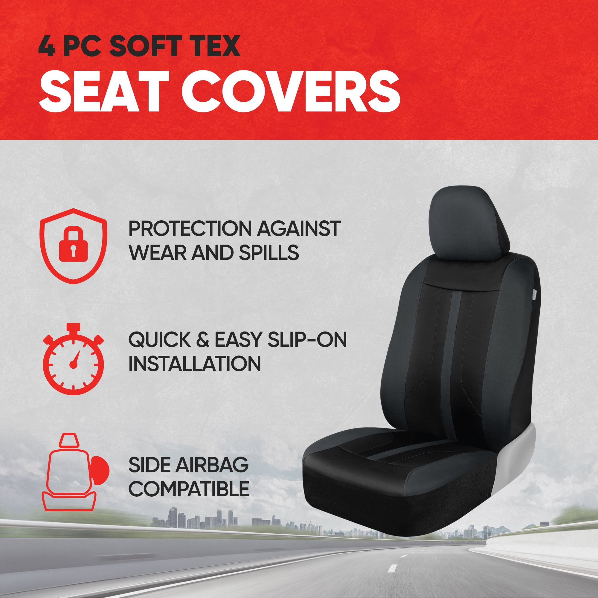 Motor Trend Straight-Line Performance Seat Covers for Car Truck Van SUV Auto - Polyester Seat Protector, Gray