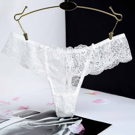 

Uorcsa Silky Hollow Out Thong Ladies Lace Perspective Women Underwear Underpants White
