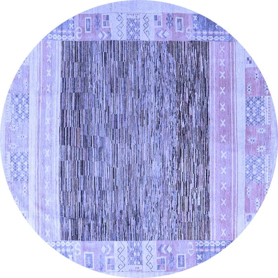 Ahgly Company Machine Washable Indoor Round Abstract Blue Modern Area Rugs, 8' Round