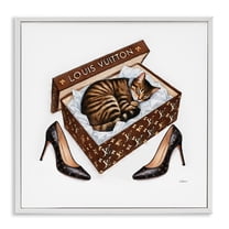 Stupell Industries Sleeping Cat in Shoebox Animals Painting White Framed Art Print Wall Art, 17 x 17