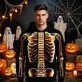 thumbnail image 2 of RUTAYY Men's Hoodie Long Sleeve Halloween Glowing Skeleton Ribcage Graphic Streetwear Sweatshirt Yellow, 2 of 5