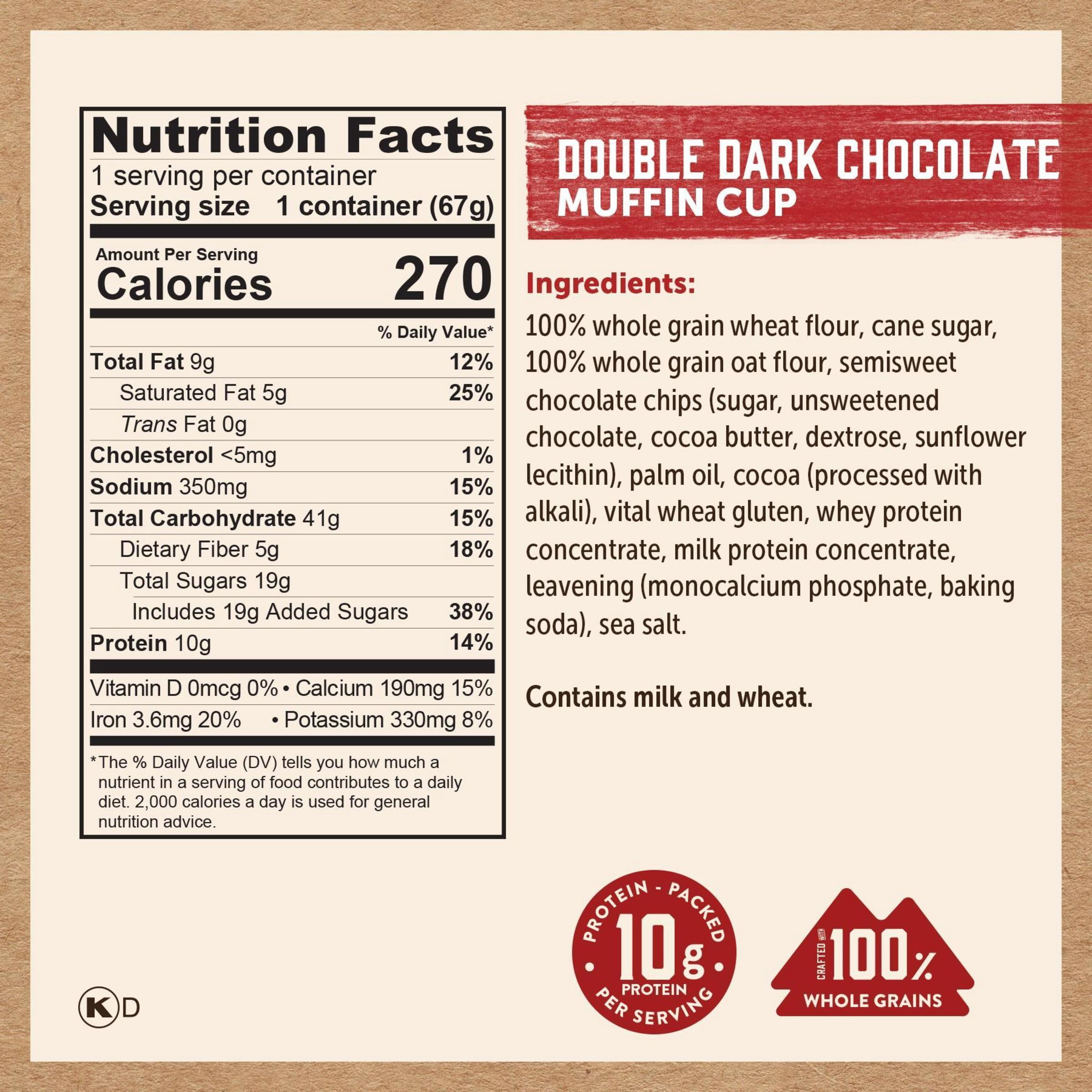 (4 pack) Kodiak Protein-Packed Double Dark Chocolate Muffin Power Cup, 2.36 oz
