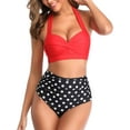 thumbnail image 3 of Traje de baño de bikini vintage para mujer, conjunto de dos piezas de cintura alta con volantes y pantalones de bikini con volantes y cordones, en combinación con traje de baño 3/4, 3 of 6