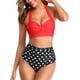 thumbnail image 3 of Traje de baño de bikini vintage para mujer, conjunto de dos piezas de cintura alta con volantes y pantalones de bikini con volantes y cordones, en combinación con traje de baño 3/4, 3 of 6