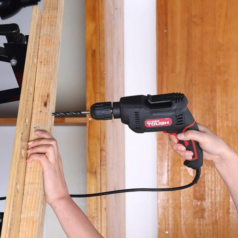 Hyper Tough 5 Amp Corded Drill, 3/8 inch Keyless Chuck, Variable Speed, Lock-on Feature & Belt Clip