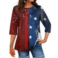 thumbnail image 4 of Spring Tops For Women 2025, 4Th Of July Print Round Neck Three Quarter Sleeves T-Shirt Purple Long Sleeve Woman Sweatshirt Sequin Tops White Button Down Shirt Tops Leggings (XL, Deep Red) ZMTing, 4 of 5