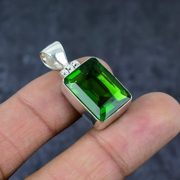 Adidev 30 Carat Peridot Gemstone Rectangle ShapeGreen Color 925 Sterling Silver Pendant for Women