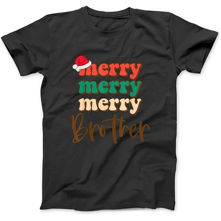 

Merry Brother Santa Claus Hat Funny Family Christmas Pajama T-Shirt Sweatshirt Hoodie Tanktop for Men Women Kids Black