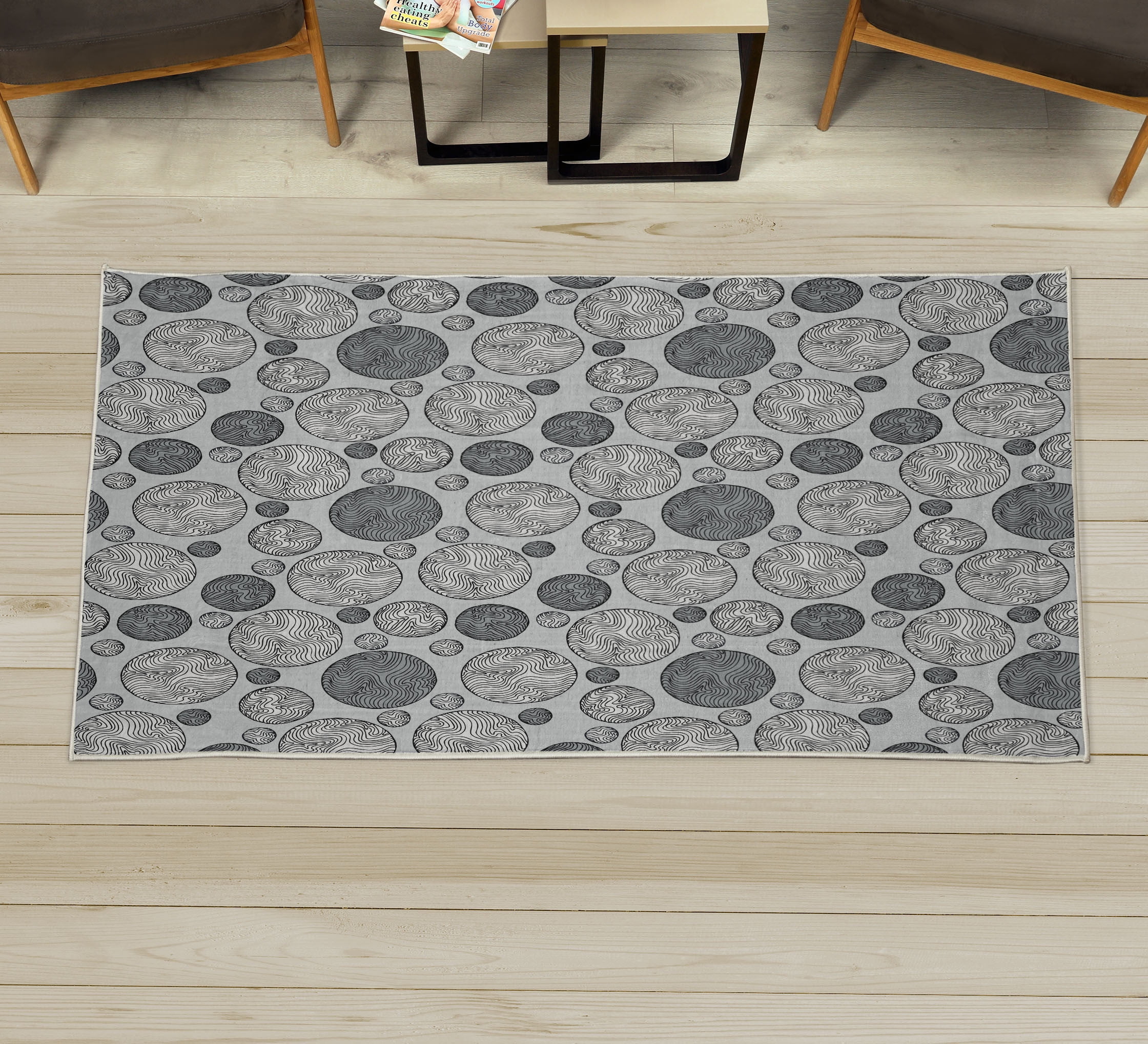 Circle Decorative Rug, Vintage Design with Round Shapes with Curved ...