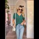 thumbnail image 5 of Blusas de Verano para Mujer, Camisas de Corta, Conjuntos Casuales de Negocios, Ropa de Moda para Vacaciones en la Playa 2025, Verde Tinta, Talla S, 5 of 6