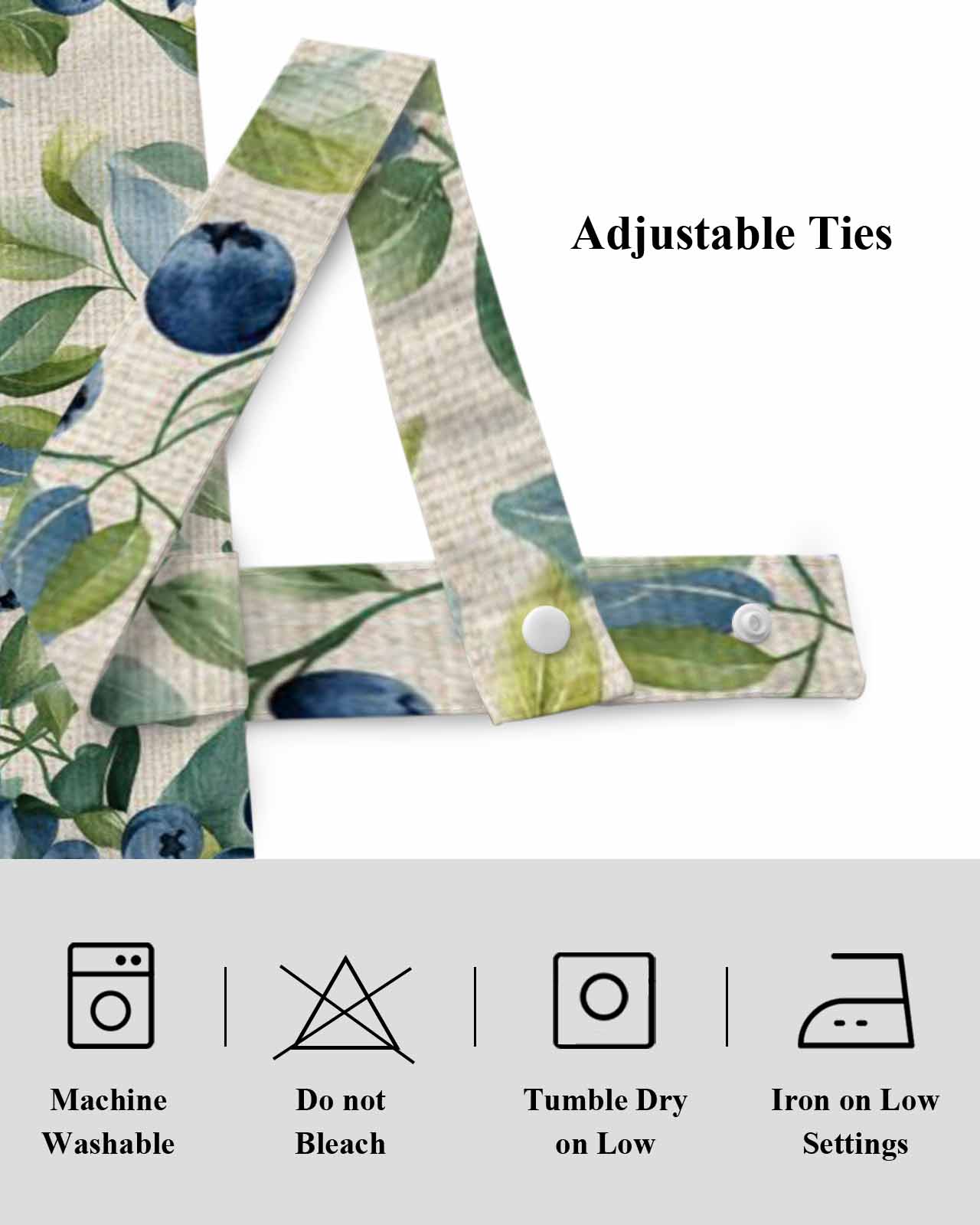 Blue Blueberry Tie Up Valances Curtain, Adjustable Kitchen Green Leaf Pastoral Plant Vintage Linen Valances for Windows Decor, Rod Pocket Short Curtains Set for Bedroom/Bathroom, 54"x18"