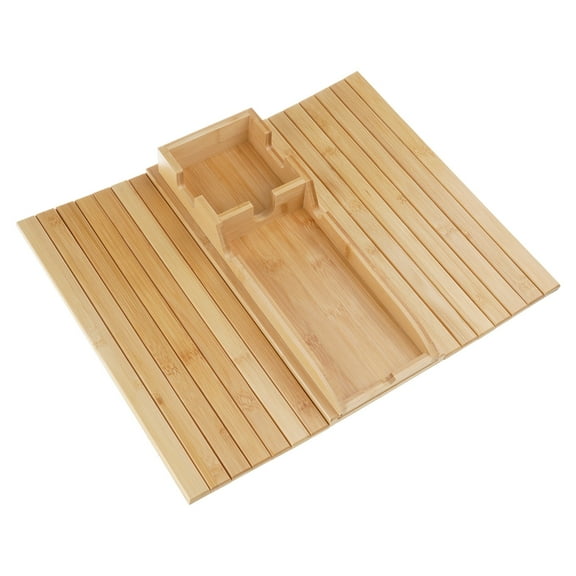 Adjustable Wood Couch Armrest Tray with Built in Cup Holder for Home Organizers
