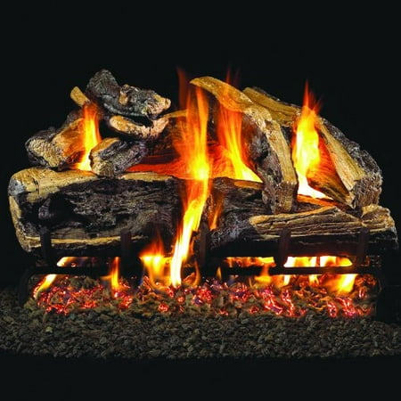 18 Inch Rugged Oak Log - Peterson Real Fyre 18-inch Charred Rugged Split Oak Gas Log Set With Vented Propane G4 Burner - Manual Safety Pilot