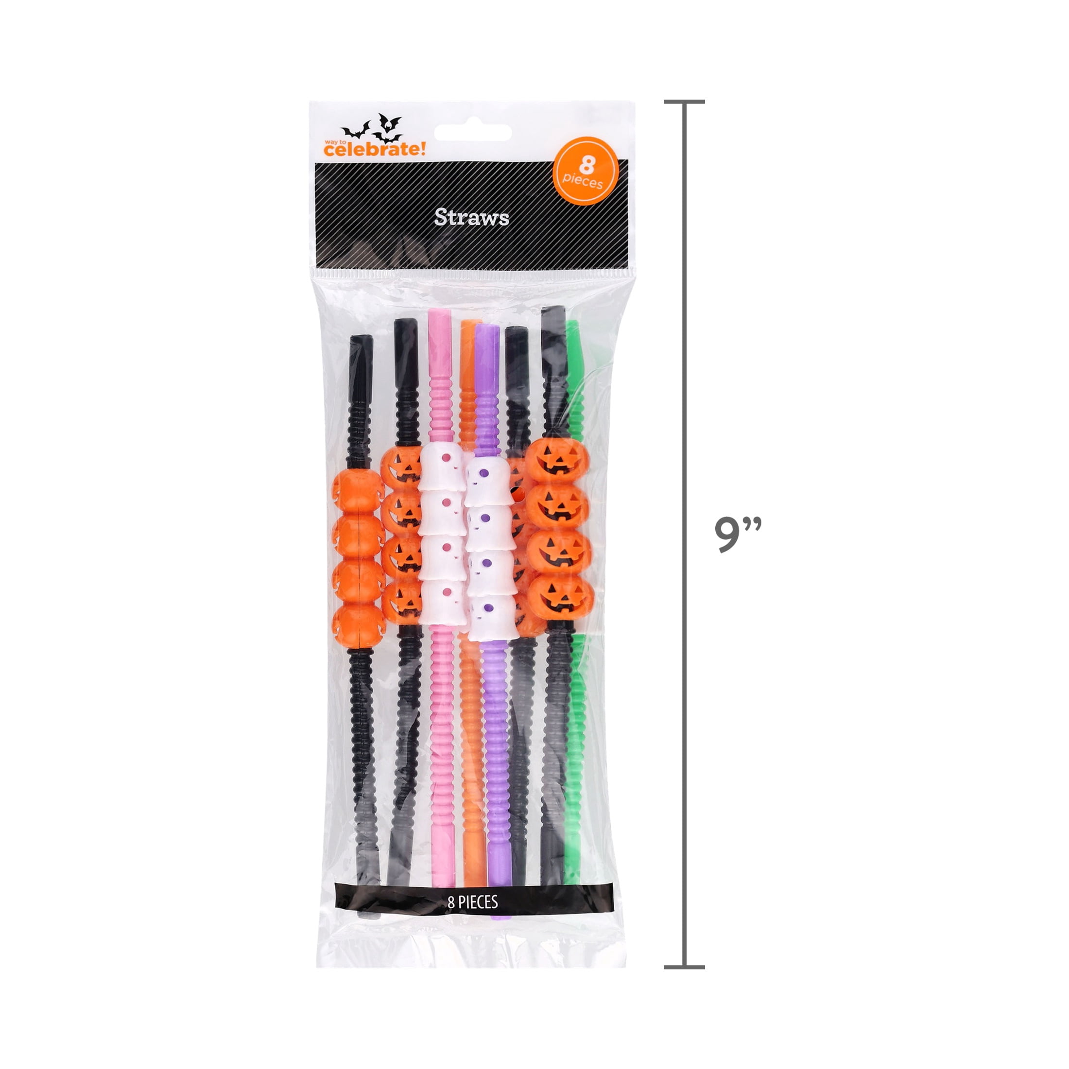 Jack-o'-Lanterns and Ghosts Plastic Straws, Multicolor, 8 Pieces, Halloween by Way To Celebrate