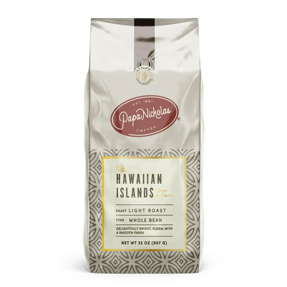 PapaNicholas Coffee Hawaiian Island Blend Whole Bean 2lb Bag, Light Roast
