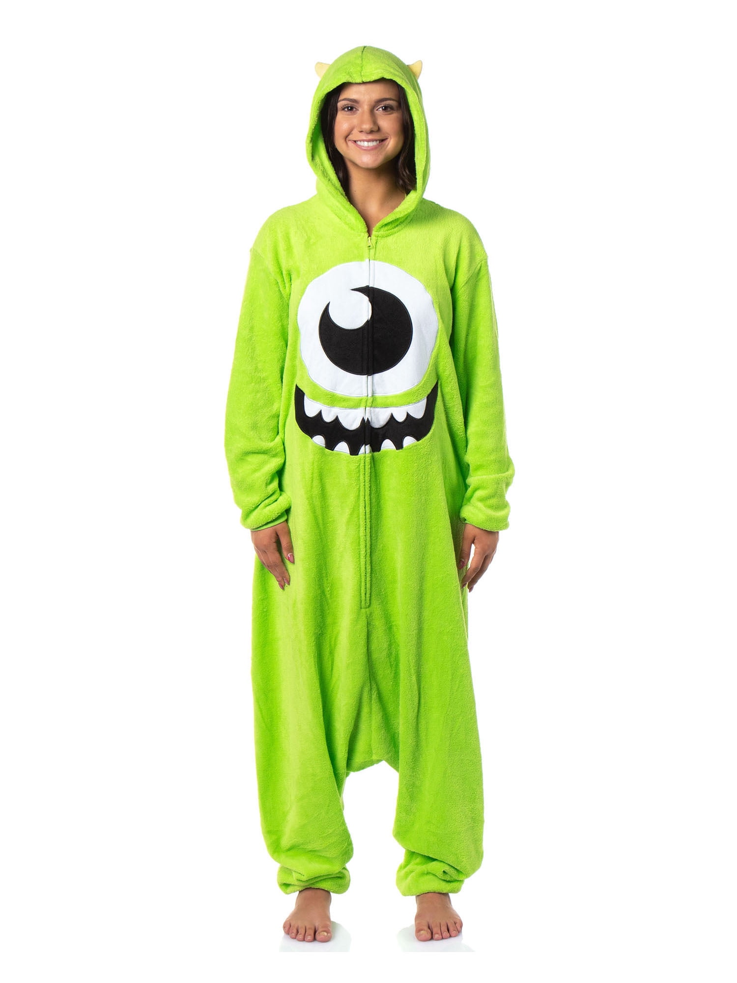 Disney Monsters Inc Mike Wazowski Hooded Kigurumi Adult Fleece Zip Up Costume One Piece Footless Pajama Union Suit