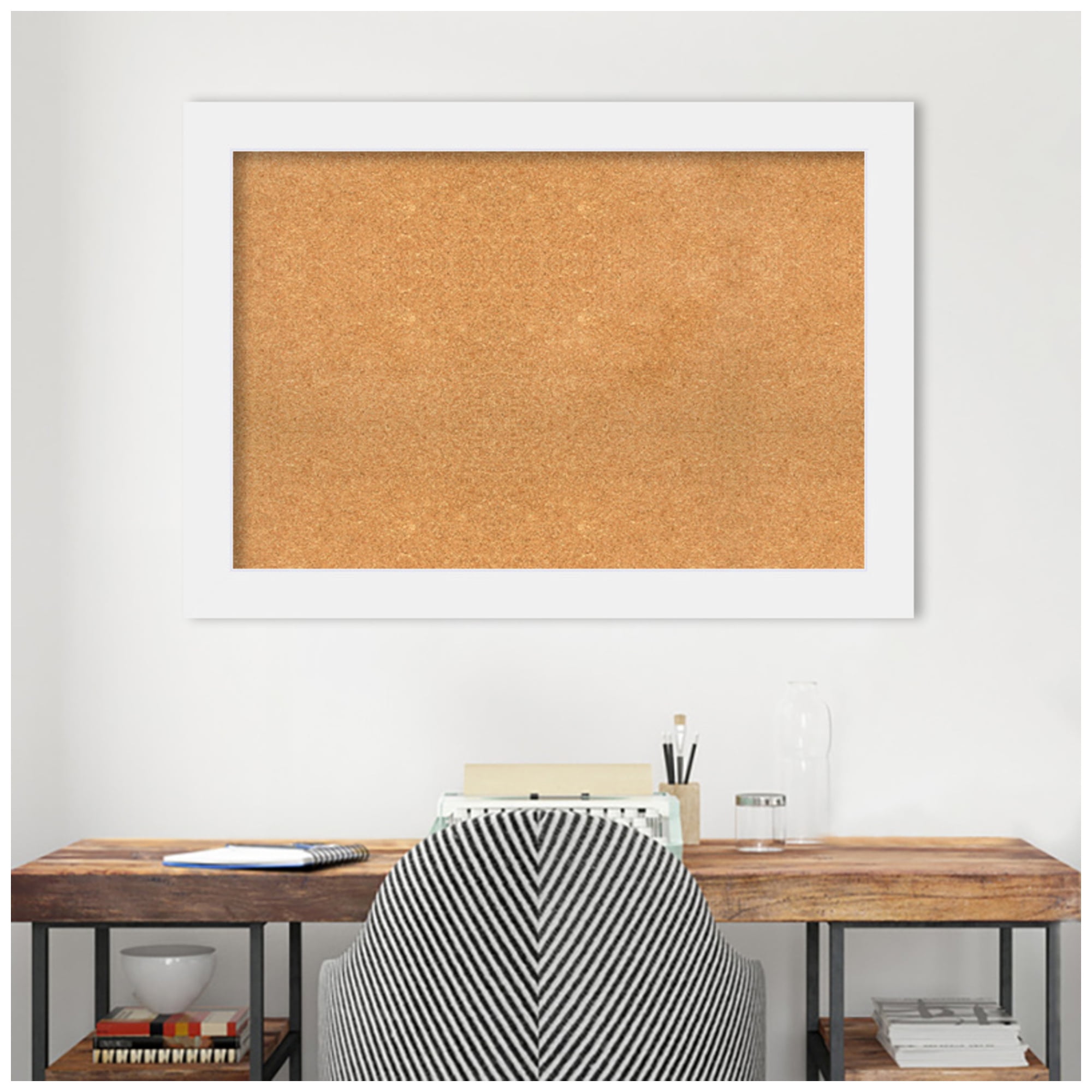 Amanti Art Natural Cork Board Wood Framed Corvino White Bulletin Board 41 in. x 29 in.