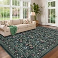 thumbnail image 3 of Machine Washable Area Rug 9x12ft – Vintage Boho Floral Carpet, Non-Slip, Low Pile, Soft & Non-Shedding, Mark Resistant Floor Mat for Living Room, Bedroom, Dining Room, Nursery, Office – Green, USA, 3 of 8