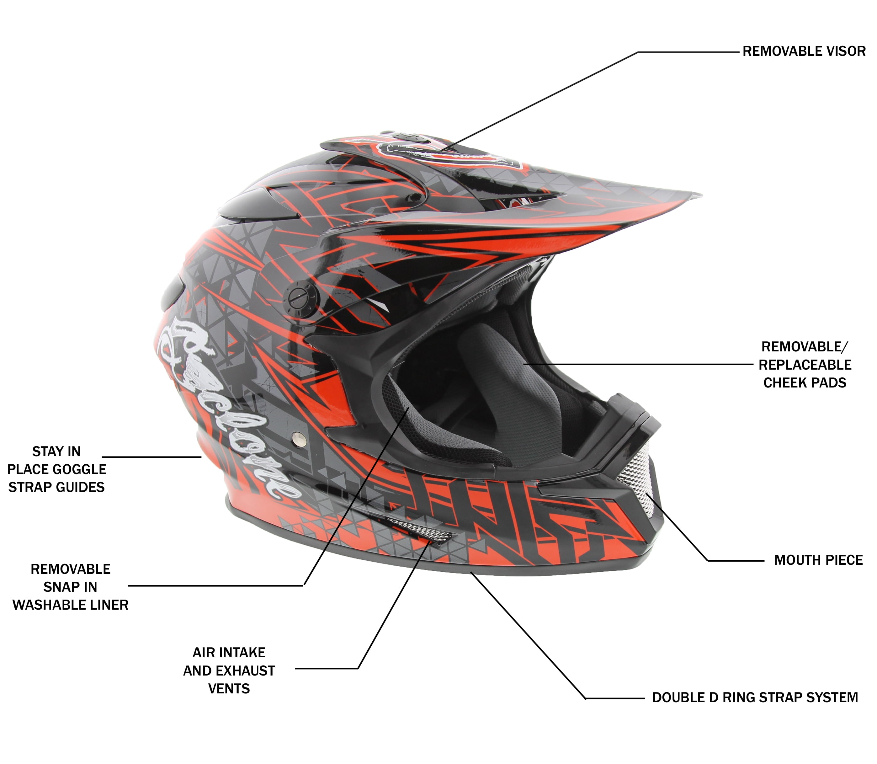Cyclone ATV MX Dirt Bike Off-Road Helmet DOT/ECE Approved - Orange - XXL
