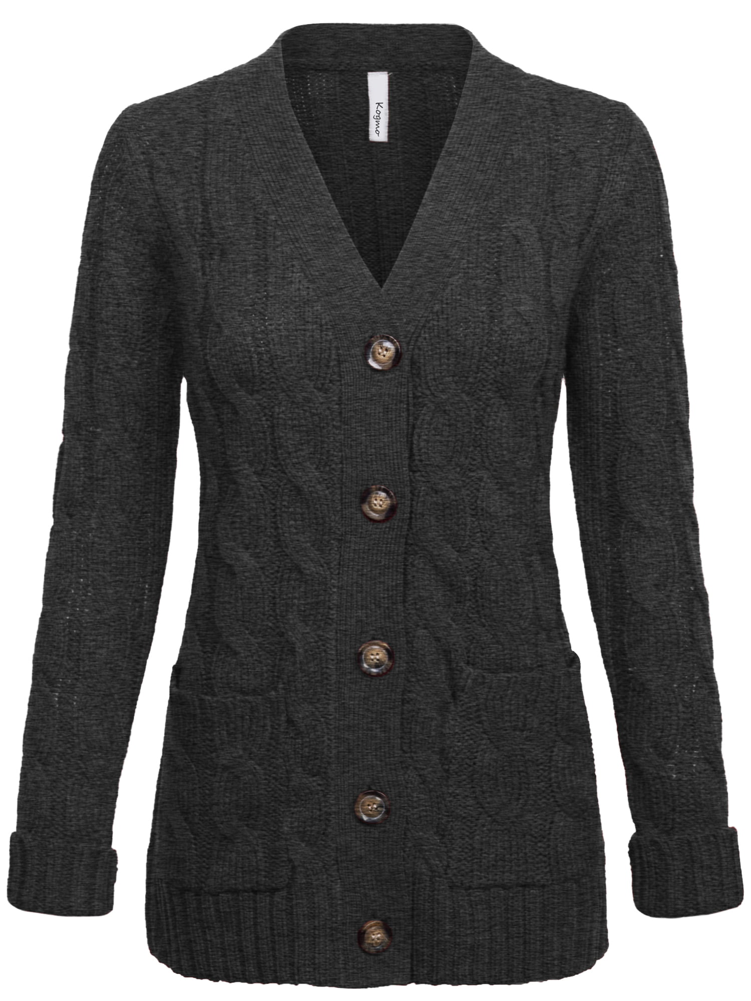 KOGMO Women's Cable Knit Sweater Cardigans with Buttons and Pockets ...