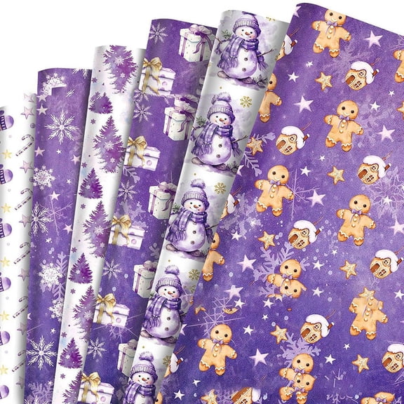 Christmas Wrapping Paper, 6 Sheets Purple Xmas Wrapping Paper Roll, 20 " x 28 " Christmas Gift Wrap for Holiday Party Celebration