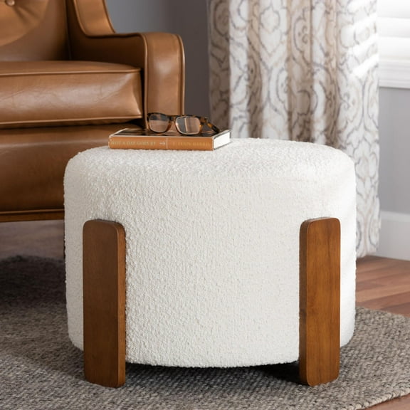Baxton Studio Finlay Japandi Footstool, One Size, Walnut Brown