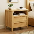thumbnail image 3 of Joyyskill Farmhouse End Table with 2 Drawers Set of 2, Wooden Nightstand with Open Storage Cable Hole Freestanding Wide Bedside Table for Bedroom Living Room Sofa, Natural Oak, 3 of 7