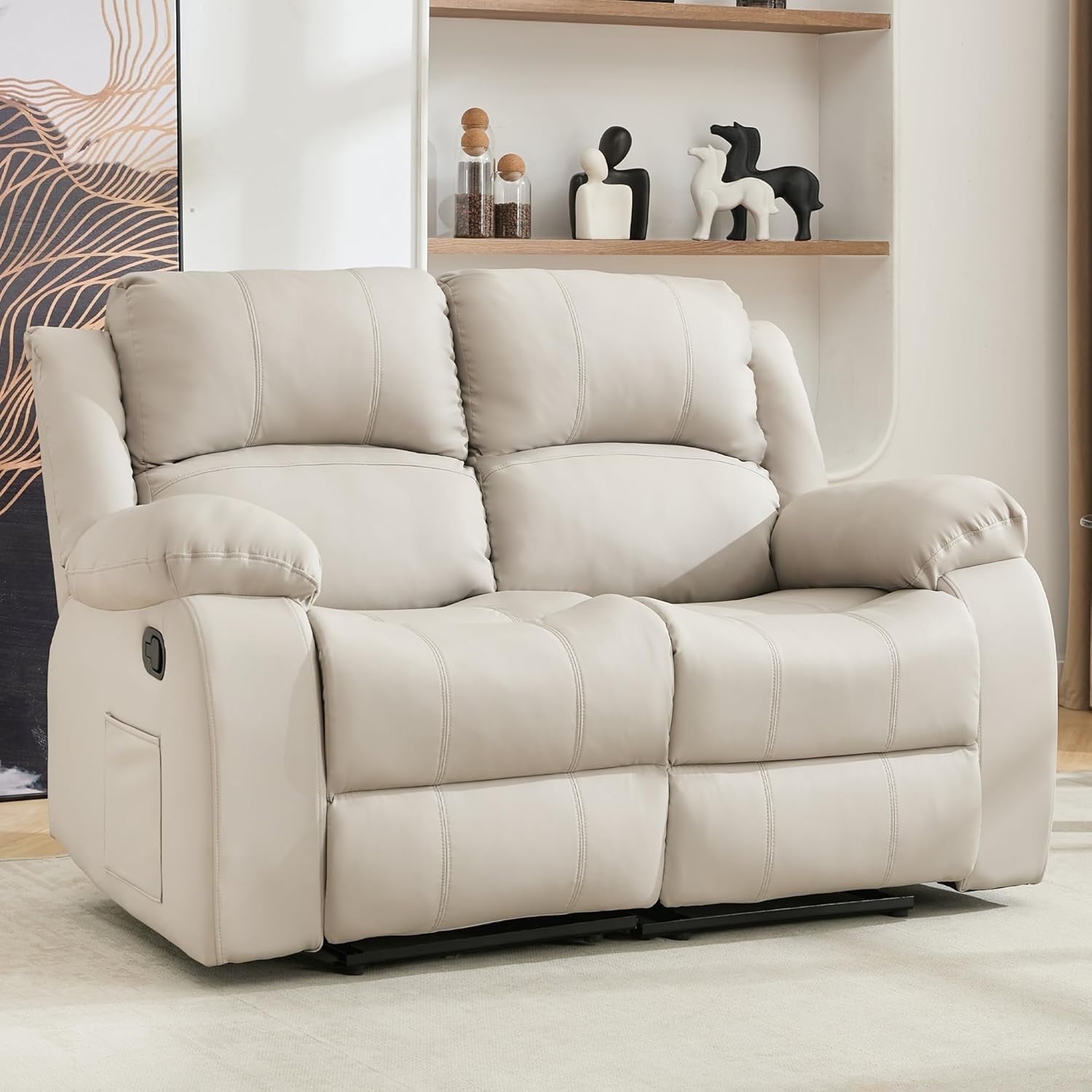 Chizzysit Reclining Couch Sleeper Sofa Set Chaise Lounge Chair Leather Recliner Couch Loveseat for Living Room, Theater Seating - Beige
