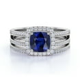 thumbnail image 4 of JeenMata 1.75 ct - Cushion Cut Cornflower Lab Created Blue Sapphire - Vintage - Halo - Lab Created Blue Sapphire Wedding Set - 18K White Gold over Silver, 4 of 6