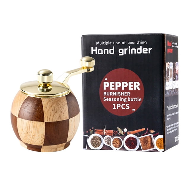 Mosiee Chessboard Hand Cranked Pepper Grinder Kitchen Solid Wood Seasoning Jar