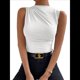 thumbnail image 1 of Camiseta de Cuello Alto Sin Mangas, Plisada, de Color Liso, A para Mujer L, 1 of 10