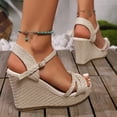 thumbnail image 3 of Rokment Beach Woven Platform Wedges Dressy Sandals for Women Summer Boho Rope Chunky High Heeled Strappy Dress Pumps Ladies Beige Size 6.5, 3 of 5