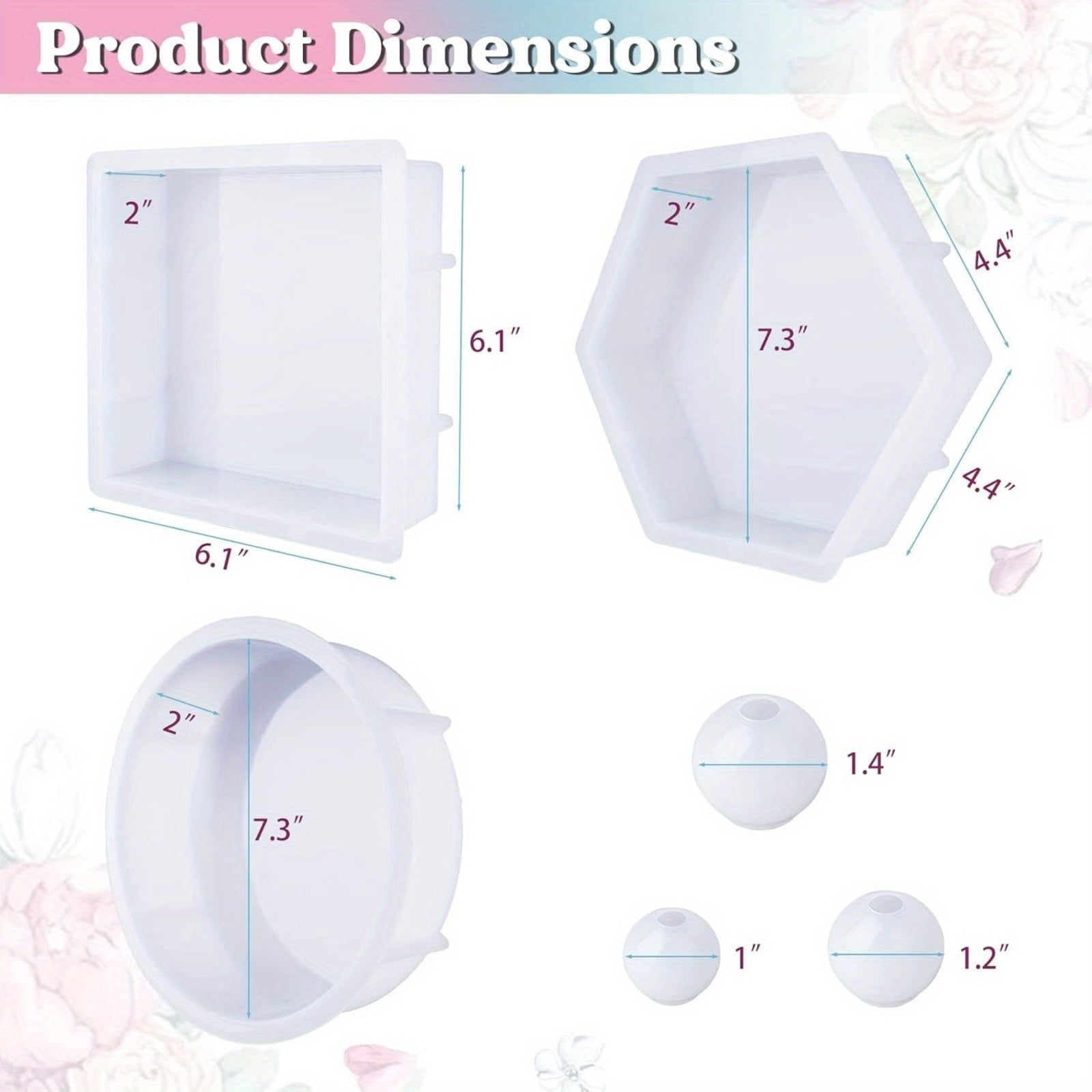 Upgrade Epoxy Resin Molds, Large Resin Molds Silicone for Flower Preservation, Glossy Deep Hexagon Square Round Molds for Epoxy Resin Casting
