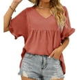 thumbnail image 5 of USSUMA Womens Summer Tops Ruffle Flowy Peplum T-Shirts for Women Trendy Solid Color Womens Blouses and Tops Dressy Short Sleeve V Neck Tunic Plus Size Shirts for Women, 5 of 8