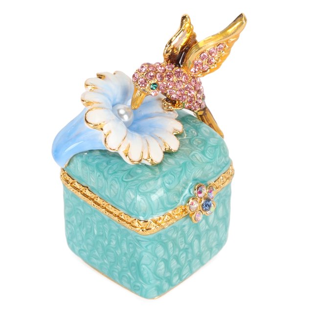 Dekaim-joyero Con Estatuilla De Pájaro, Mini Soporte De Joyería Con Bisagras De Metal Decorativo Pintado A Mano Para Anillos, Pendientes Y Collares(Azul)