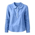 thumbnail image 7 of Women's Peter Pan Collar Blouse Button Front Solid Color Long Sleeve Casual Tops Business Casual office Work Daily Wear Shirts for Spring Fall Blue-A, 7 of 7